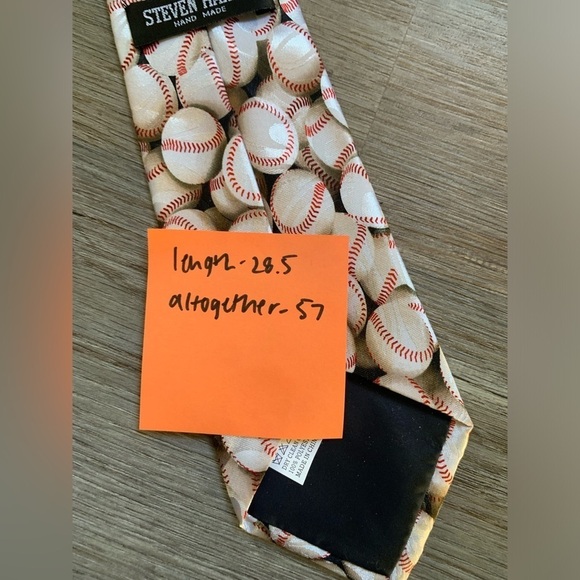 Steven Harris Hand Made Baseball Neck Tie Sports Casual White Red Polyester Mens - Picture 5 of 5